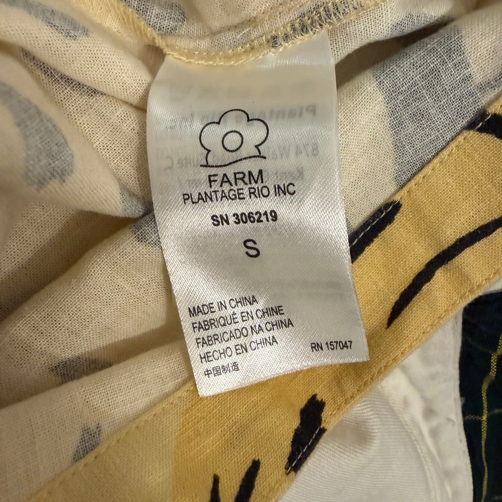 Farm Rio Banana Print Linen Blend Button Down Romper Yellow Black Small - Picture 4 of 8